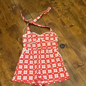 NWT Size 14 Red and White Heart Print‎ Romper